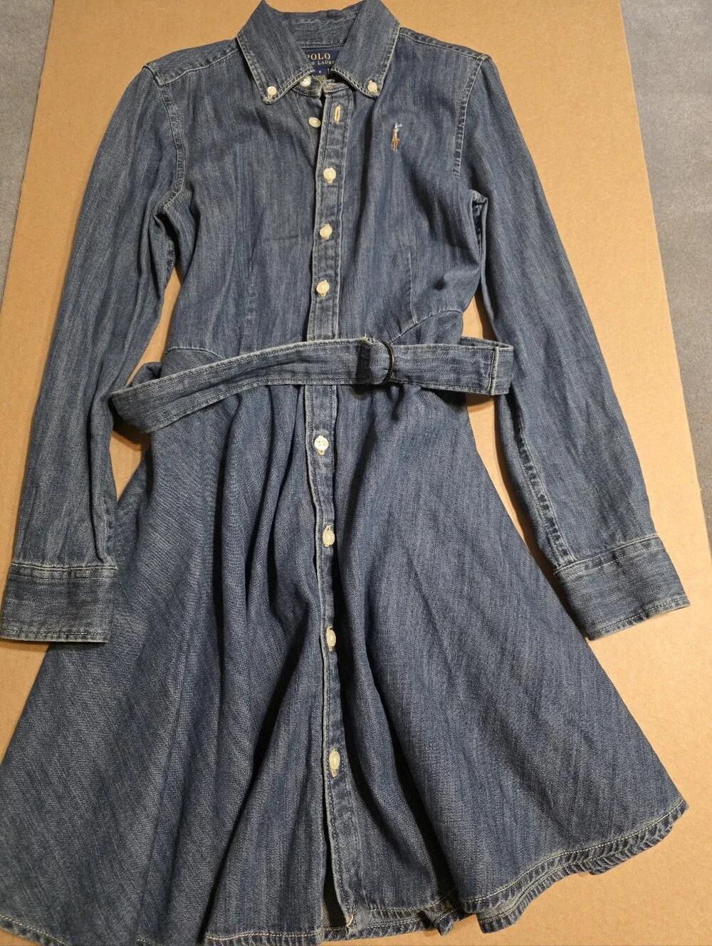 Ralph Lauren Girls' Dark Blue Denim Shirt Dress